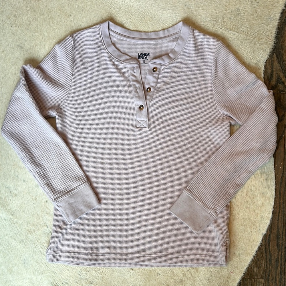 Lands' End Women's Waffle Henley in Light Mauve